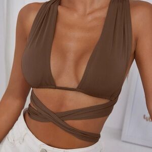 Brown crop top with tie in back